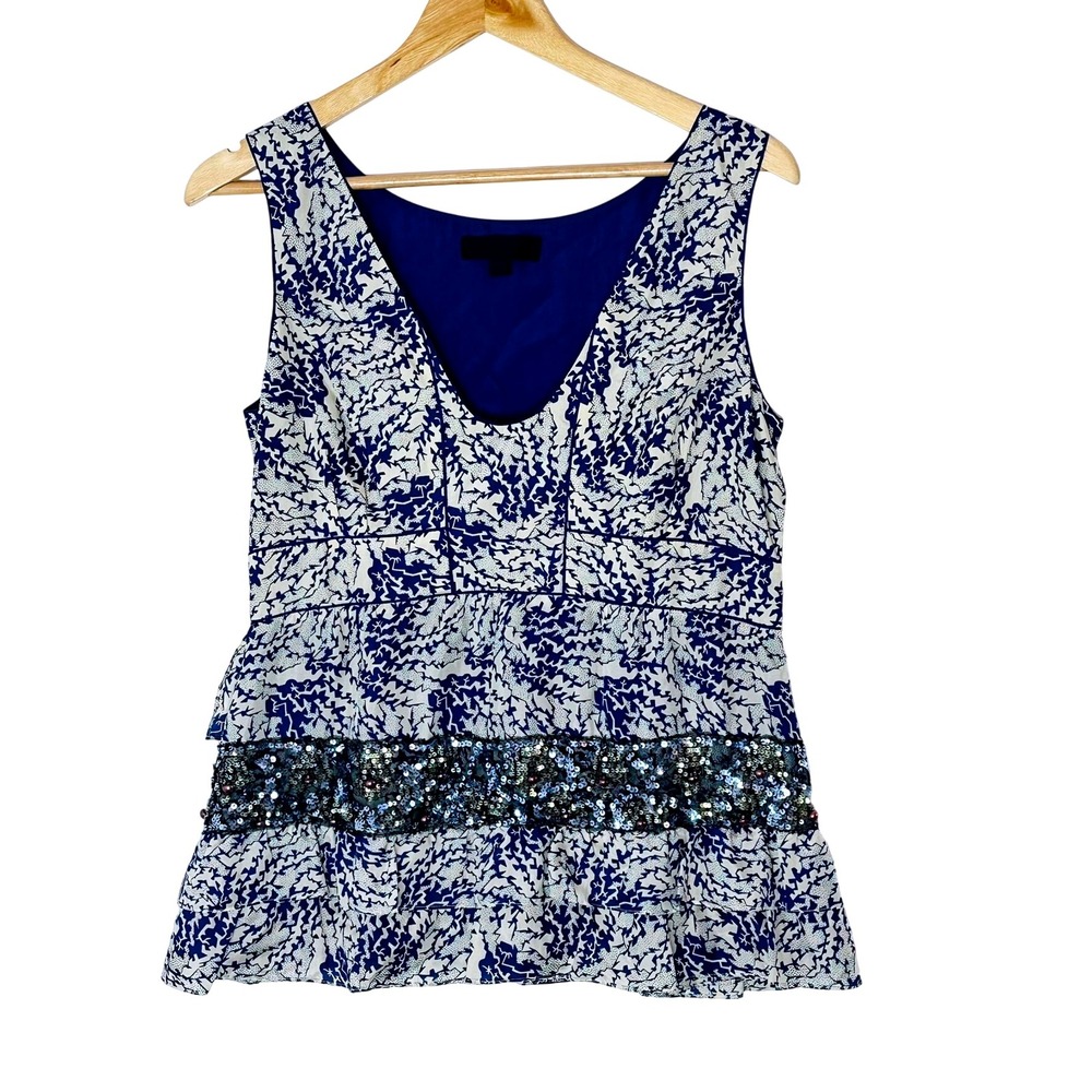 Jill Stuart Silk Sleeveless V Neck Embellished Peplum‎ Top M
